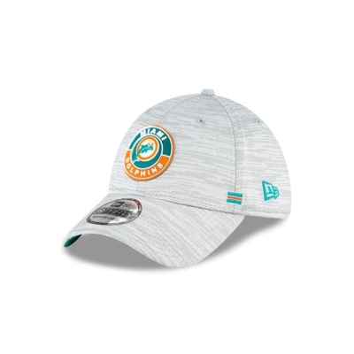 Grey Miami Dolphins Hat - New Era NFL NFL Fall Sideline Historic 39THIRTY Stretch Fit Caps USA9248615